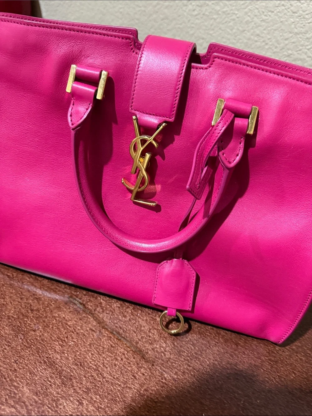 Saint Laurent Pink Leather Sac de Jour Style Tote with Gold YSL Hardware